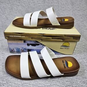 Maui Island Kona Sandals Womens White Strappy Wedge Vacation Beach Square Toe 7